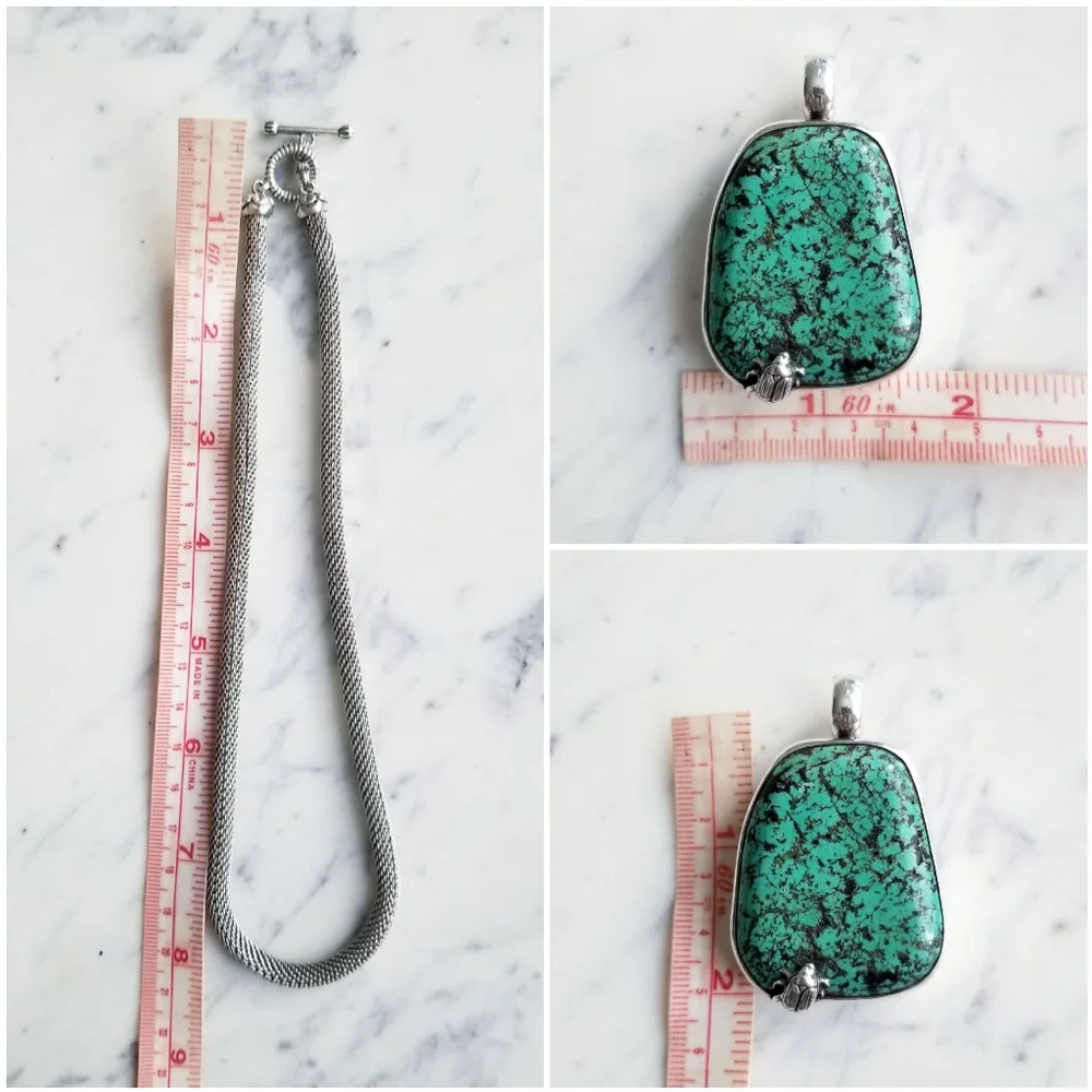 $2195 Stephen Dweck One Of A Kind Turquoise Pendant & Silver Necklace - Picture 5 of 13